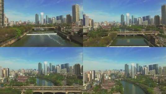 航拍成都城市九眼桥锦江风景高清在线视频素材下载