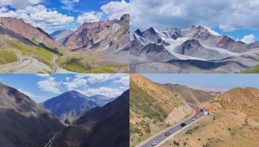 航拍新疆独库公路沿线风景高清在线视频素材下载