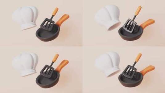 卡通厨师帽与炊具组合动画高清在线视频素材下载