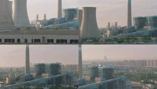 长焦航拍夕阳扬州火电厂高清在线视频素材下载