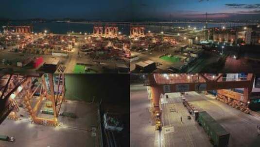 新海达码头-夜晚晚上作业集装箱码头物流高清在线视频素材下载
