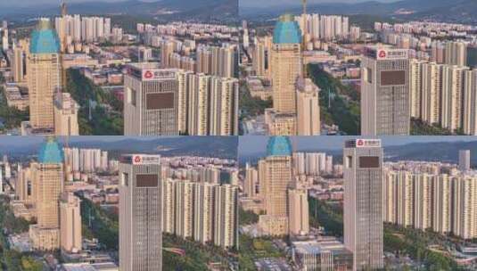 航拍枣庄新城光明路两侧建筑高清在线视频素材下载