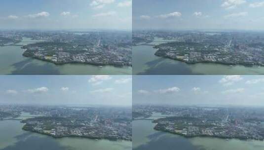 武汉东湖风景区航拍城市湖泊风景建筑风光高清在线视频素材下载
