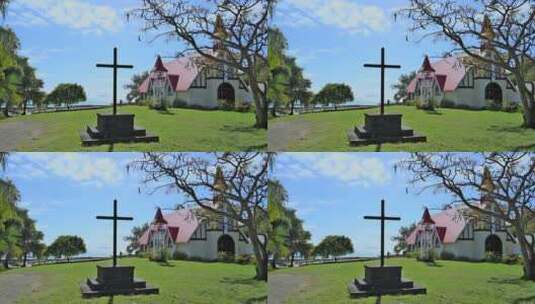 毛里求斯红屋顶天主教堂高清在线视频素材下载