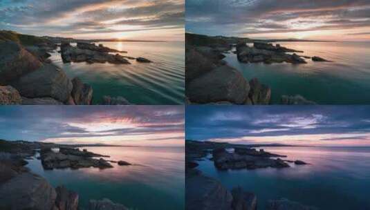 岩石海岸线多彩的日落天空高清在线视频素材下载