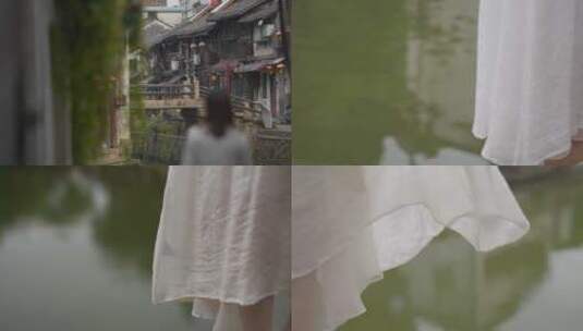 电影质感合集美女白纱裙子游览古镇水乡高清在线视频素材下载