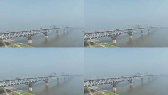 九江市九江长江大桥航拍长江河流桥梁风光高清在线视频素材下载