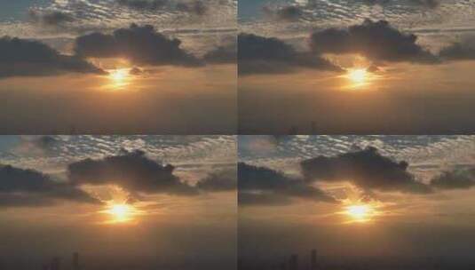 上海城市上空大气丁达尔效应光线云层航拍高清在线视频素材下载