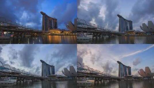 4k日出时新加坡城市景观的延时拍摄高清在线视频素材下载