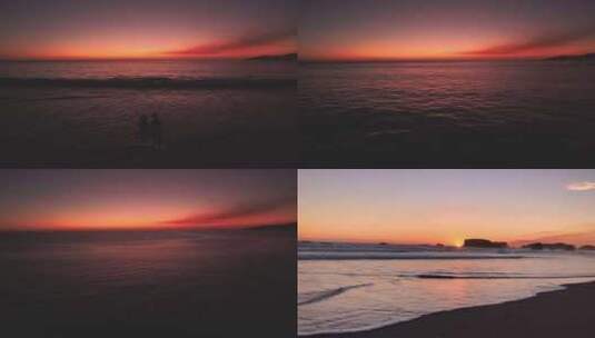 海浪沙滩落日夕阳海滩高清在线视频素材下载