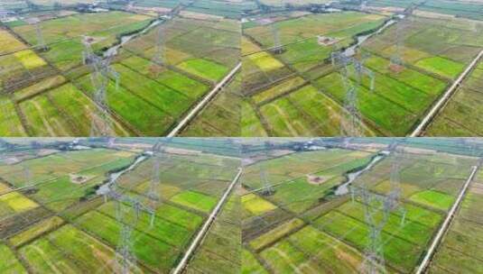 湖南岳阳农村田野上的高压电塔高清在线视频素材下载