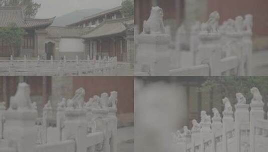 云南石屏文庙池塘白色围栏雕刻高清在线视频素材下载