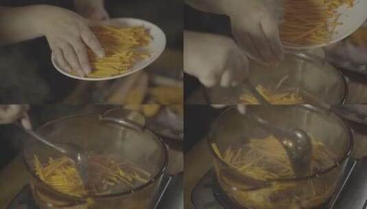 烹饪过程 放胡萝卜丝高清在线视频素材下载