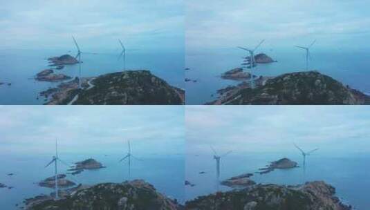大海中岛屿上的风力发电高清在线视频素材下载