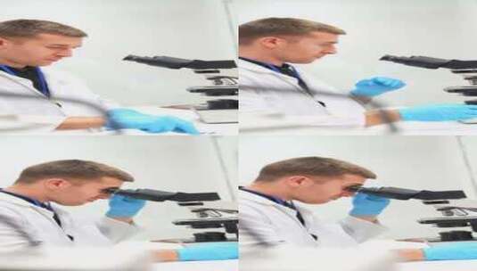 医生在现代实验室中使用移液管检查样品高清在线视频素材下载