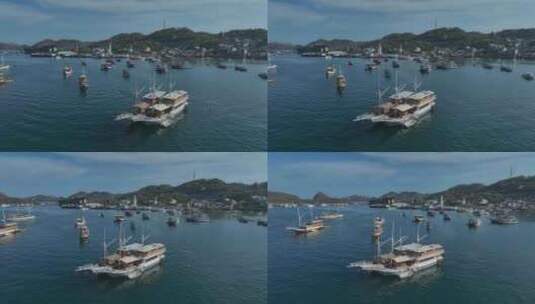 印尼科莫多拉布汉巴焦海湾船舶航拍自然风光高清在线视频素材下载