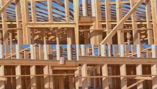 在新家的施工中，由桁架梁建造木梁棒架高清在线视频素材下载