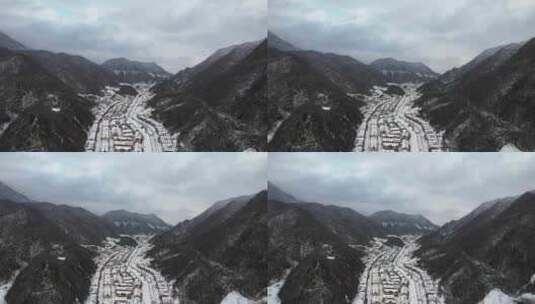 航拍冬天湖北旅游神农架山谷雪景高清在线视频素材下载