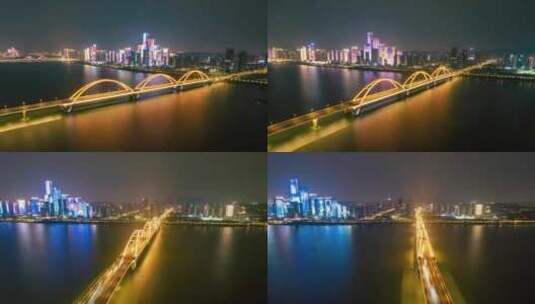 长沙_福元路大桥_湘江夜景002高清在线视频素材下载