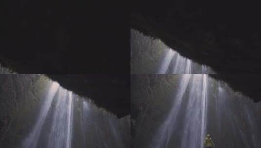 这是隐藏在冰岛一个小峡谷中的瀑布。它显示高清在线视频素材下载