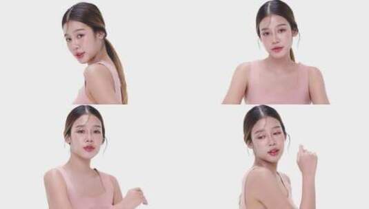 面部皮肤健康的美丽年轻亚洲女性特写肖像。高清在线视频素材下载