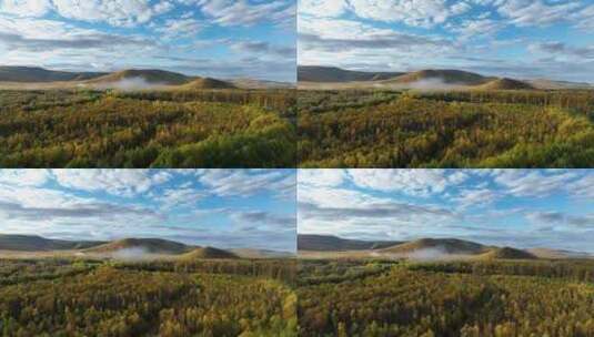 航拍秋季色彩斑斓的大兴安岭山林高清在线视频素材下载