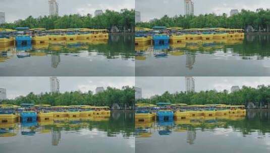 公园游船翠湖划船阴天儿童游玩3698高清在线视频素材下载