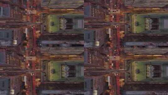 航拍纽约地标纽约中央车站汽车街道夜景灯光高清在线视频素材下载