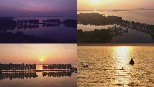 湖北武汉东湖日出航拍高清在线视频素材下载