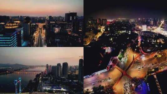 湖北襄阳城市夜景交通航拍高清在线视频素材下载