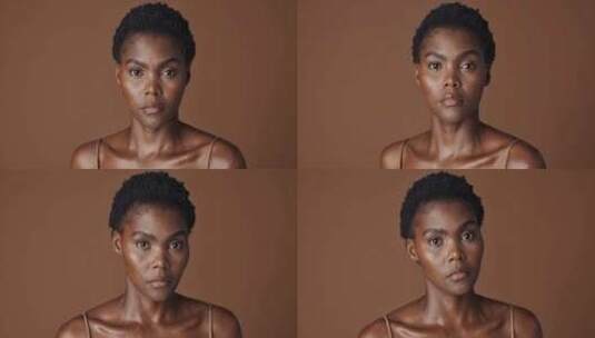 黑人女性的脸，自然美或美容，用于工作室中高清在线视频素材下载