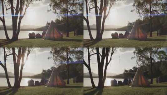 露营，湖，山，帐篷高清在线视频素材下载