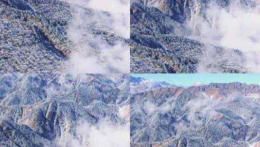 镜头从成都西岭雪山上空至远处的四姑娘山高清在线视频素材下载