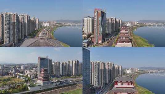 陕西安康美术馆安康西城阁航拍合集高清在线视频素材下载