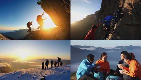 合集-团队登山团队合作 云海之上徒步旅行高清在线视频素材下载