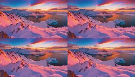 雪山湖泊壮丽日出景观高清在线视频素材下载