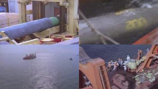 90年代 改革开放 1985年 海底光缆  施工高清在线视频素材下载