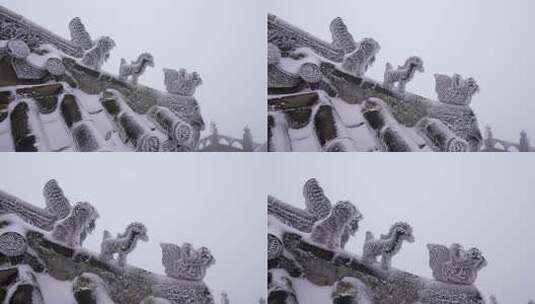 武当山古建筑脊兽屋脊大雪空境升格高清在线视频素材下载