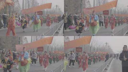 民俗表演队伍街头巡游高清在线视频素材下载