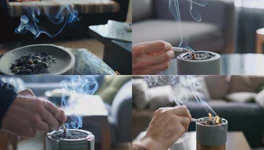 烟灰缸与升腾的香烟烟雾高清在线视频素材下载