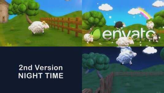 有趣卡通草地上的快乐羊标志开场AE模板高清AE视频素材下载