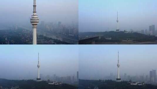 雾霾中的湖北武汉龟山电视塔高清在线视频素材下载