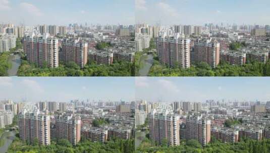 上海静安区全景大宁公园4K航拍原素材高清在线视频素材下载