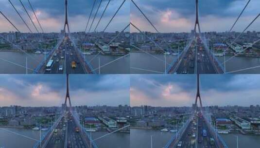 上海杨浦大桥桥梁交通穿越航拍4K高清在线视频素材下载