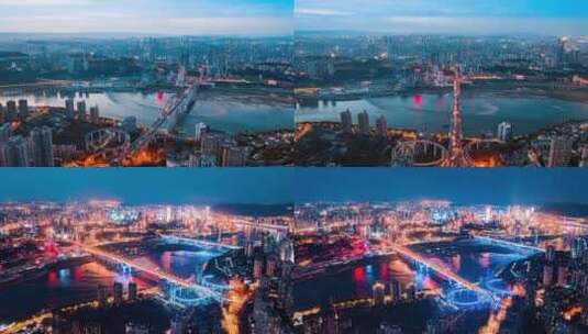 4K重庆菜园坝大桥苏家坝立交高空夜景航拍高清在线视频素材下载
