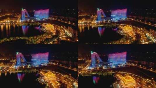 西安W酒店炫酷唯美城市高楼夜景亮化高清在线视频素材下载