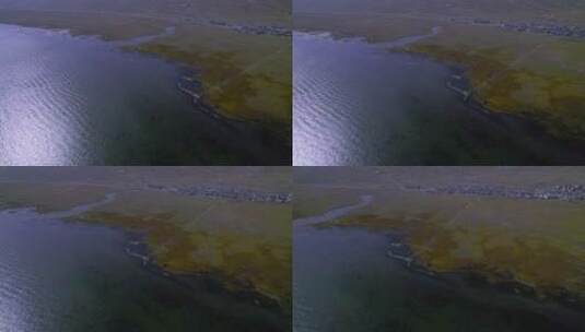 青海湖畔黑马河乡城镇航拍景观高清在线视频素材下载
