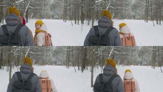冬季森林中行走的人高清在线视频素材下载