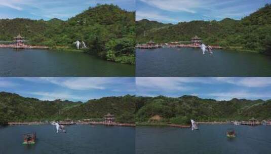 航拍新农村旅游开发水上运动高清在线视频素材下载