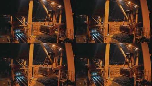 码头龙门吊夜景航拍高清在线视频素材下载